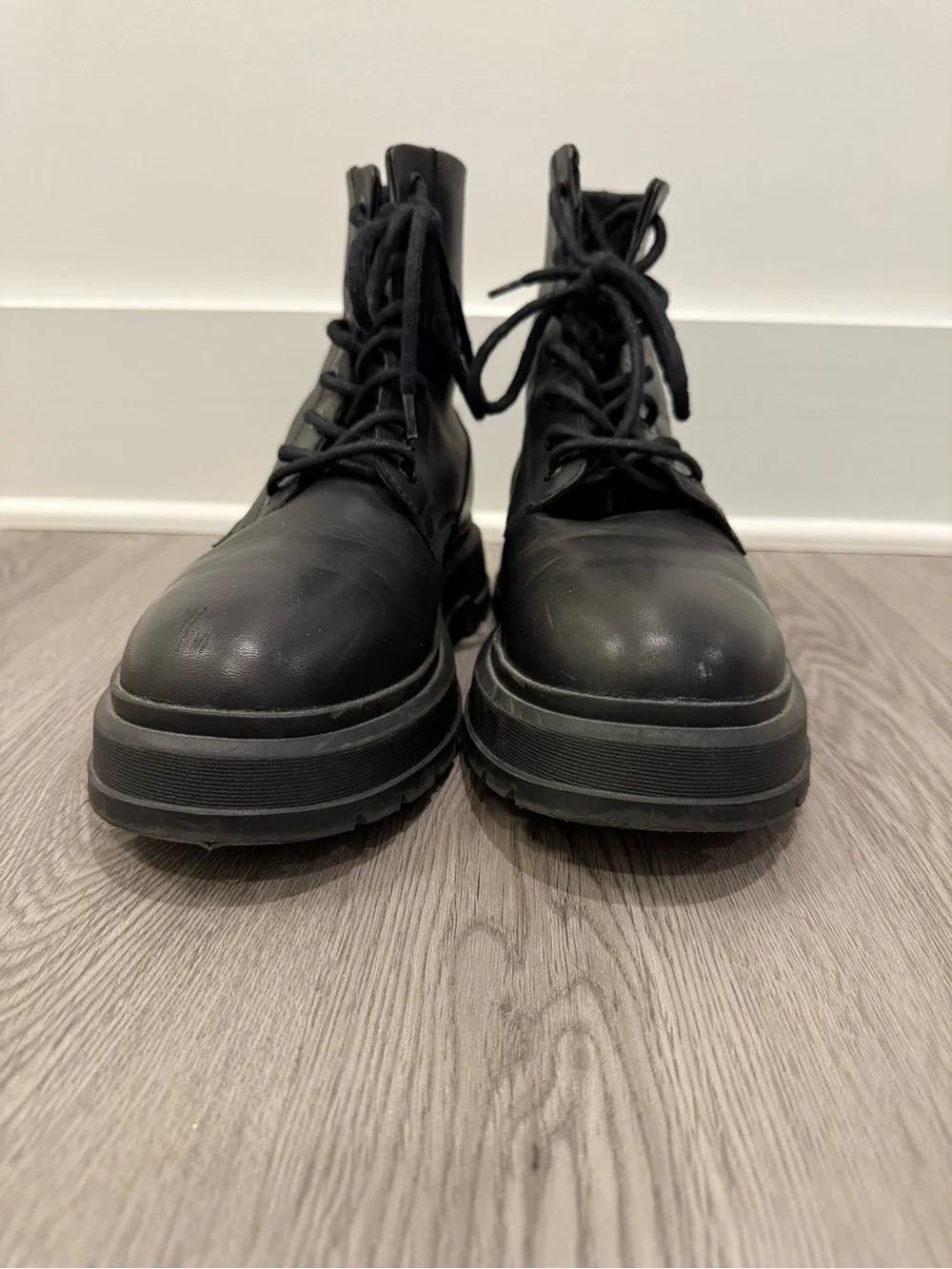 Franco Fortini Black Lace-Up Platform Combat Boots great condition!!
